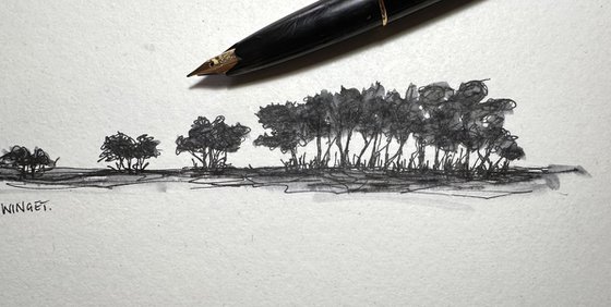 Trees in Pen and Ink - Norfolk Landscape English Countryside