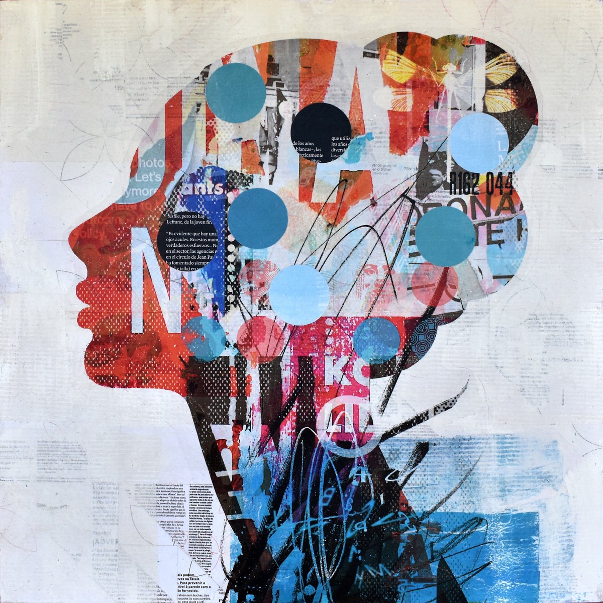Urban And Pop Portrait Collage By Manel Villalonga, 20 X 20", 229 The Blue Sea, Original Artwork