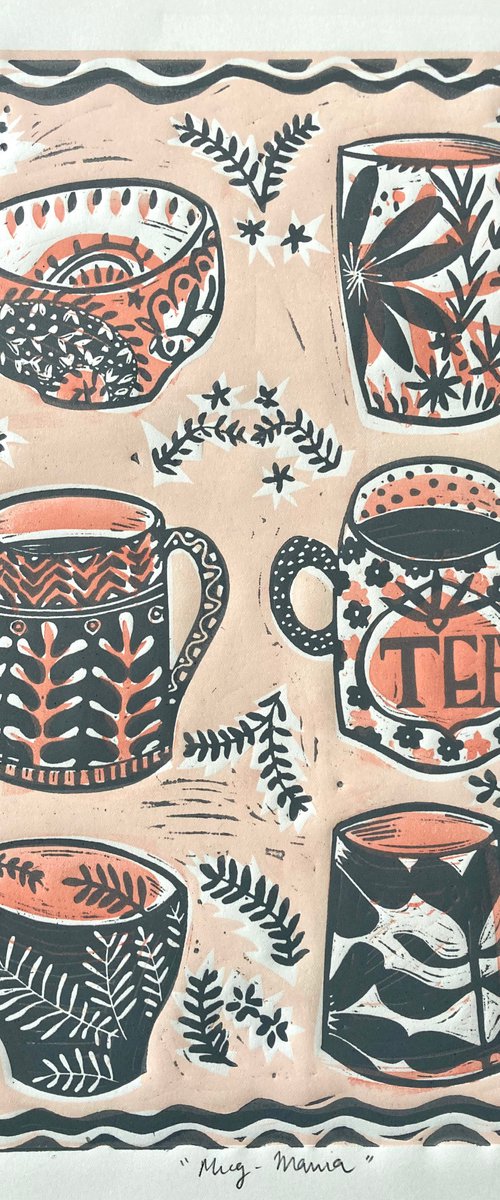 Mug-Mania (coral and grey) by Alison  Headley