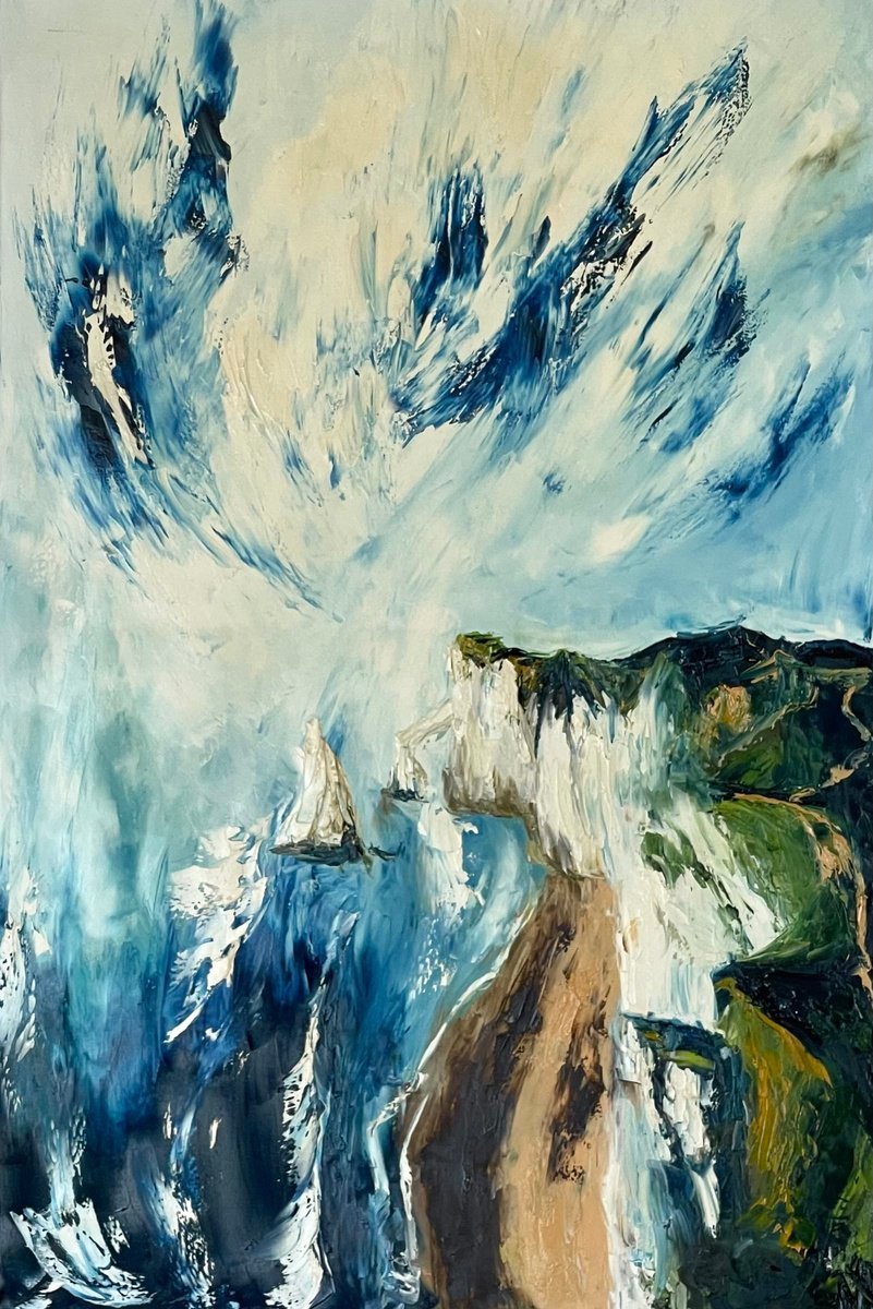 Abstract Landscape Oil Painting By Anastasiia Novitskaya, 24 X 35, Cliff, Original Artwork