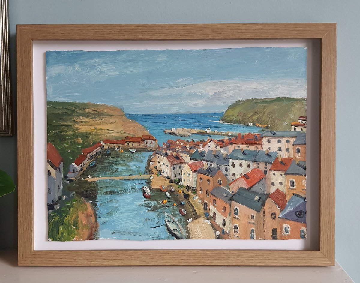 Impressionistic Landscape Oil Painting By Roberto Ponte, 16 X 12", Staithes North Yorkshire, Original Artwork