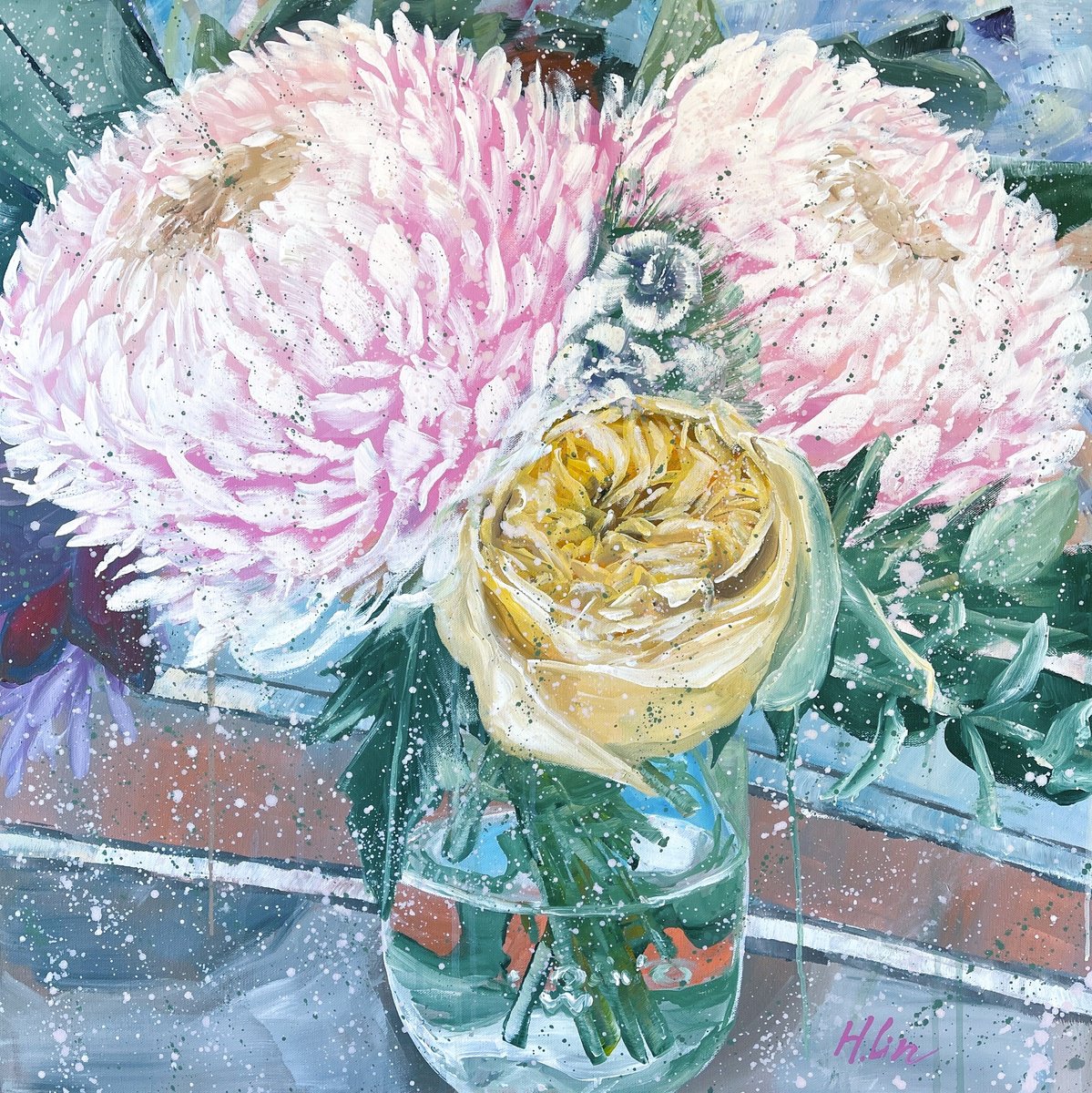 Abstract Botanical Acrylic Painting By Hsin Lin, 30 X 30, Sunlit Symphony, Original Artwork