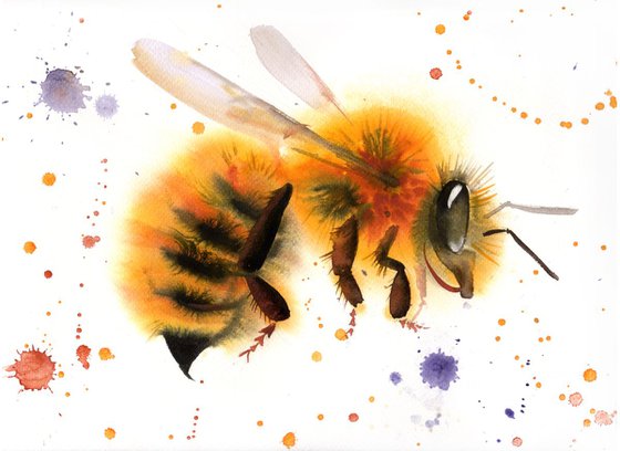 Bee #1 - Bee watercolor painting - Bumble Bee - Nature Illustration - Honey Bee - Flying bee - Lovely Bee - insect art