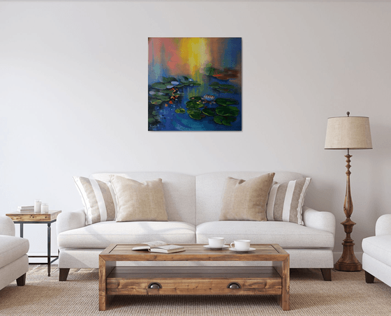 " Water Lilies " - 80 x 80cm Original Oil Painting