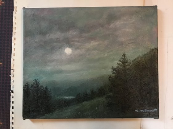 SOFT MOUNTAIN NIGHT - oil 10X12 inch canvas (SOLD)