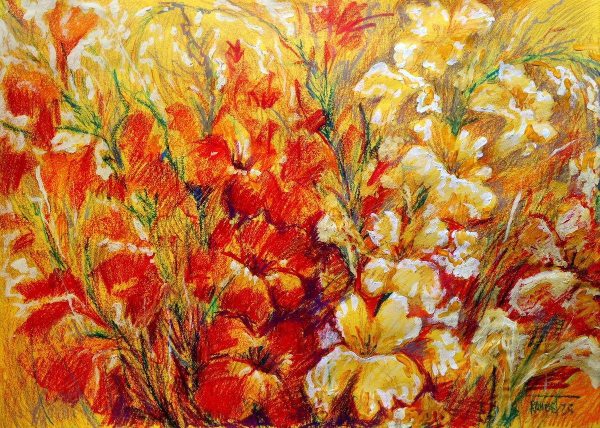 Impressionistic Botanical Acrylic Painting By Rakhmet Redzhepov, 34 X 24", Gladiolus 2, Original Artwork