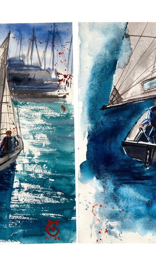 Sailing Studying diptych by Valeria Golovenkina
