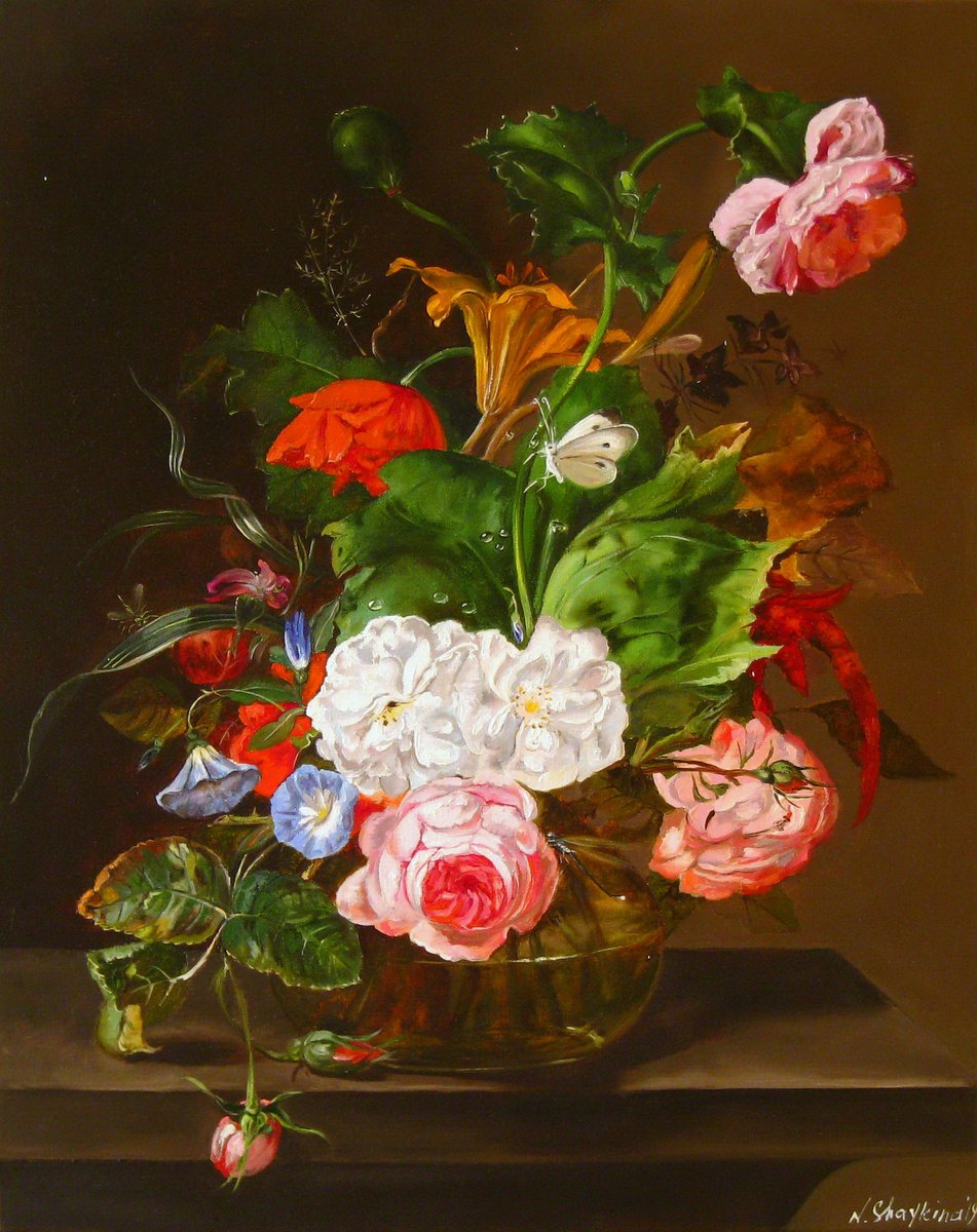 Garden Flowers. Original painting oil on canvas. by Natalia Shaykina