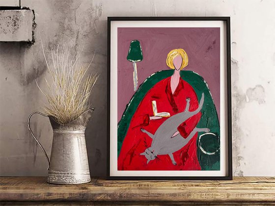 Woman Cat Original Painting