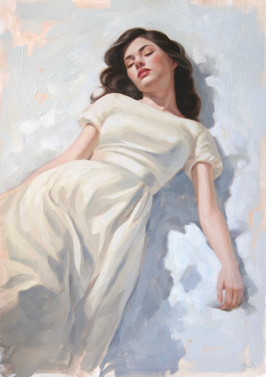 Photorealistic Portrait Oil Painting By Anna Bernadskaya, 20 X 28, Winter Dreams, Original Artwork