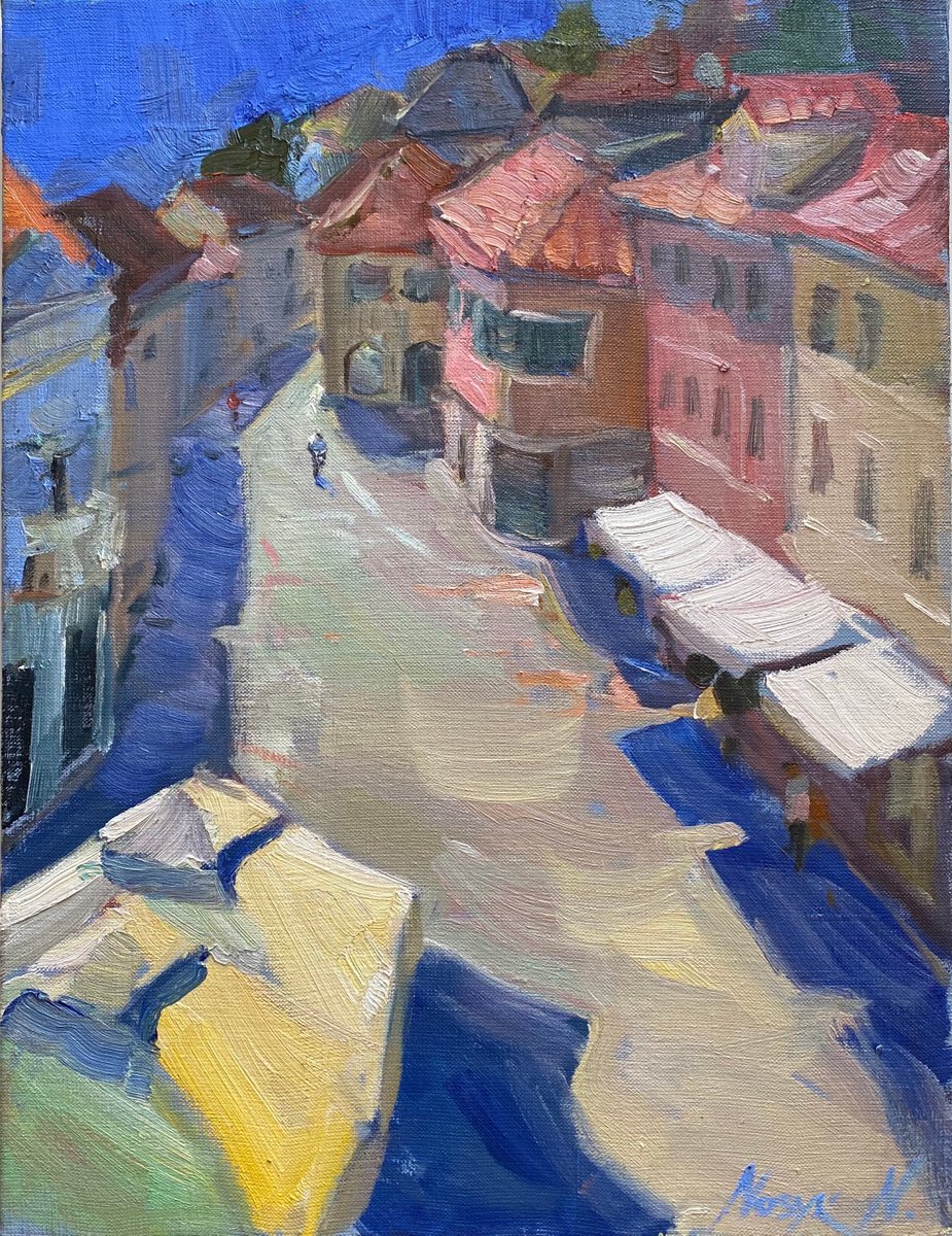 Herceg-Novi street view 38x50 cm| oil painting on canvas by Nataliia Nosyk