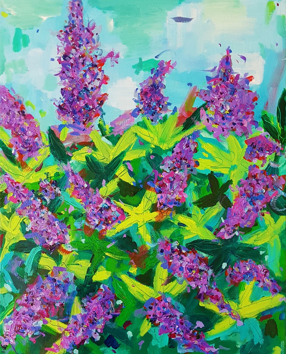 Impressionistic Botanical Acrylic Painting By Dawn Underwood, 16 X 20, Buddleia, Original Artwork