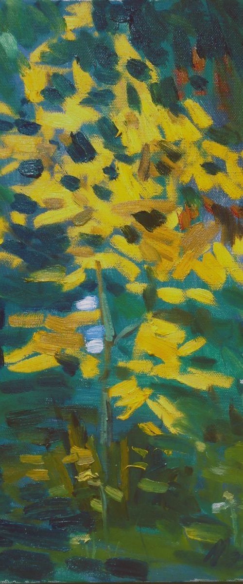 Falls tree autumn nature impressionistic modern original oil painting by Nataliia Nosyk