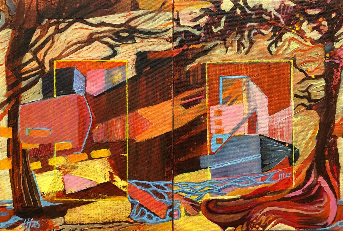 Expressive Cityscapes Oil Painting By Hilde Hoekstra, 14 X 9, City Drift, Original Artwork