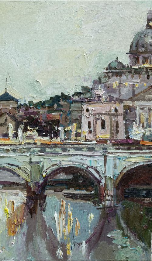 St. Angelo Bridge in Rome, Italy - Original oil painting by Anastasiia Valiulina