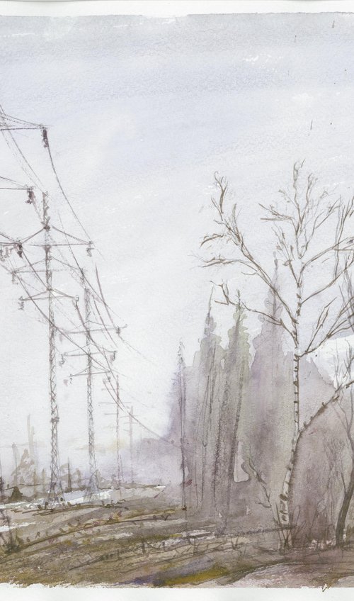 VILLAGE LANDSCAPE Watercolor painting 30*42cm by Eugene Gorbachenko