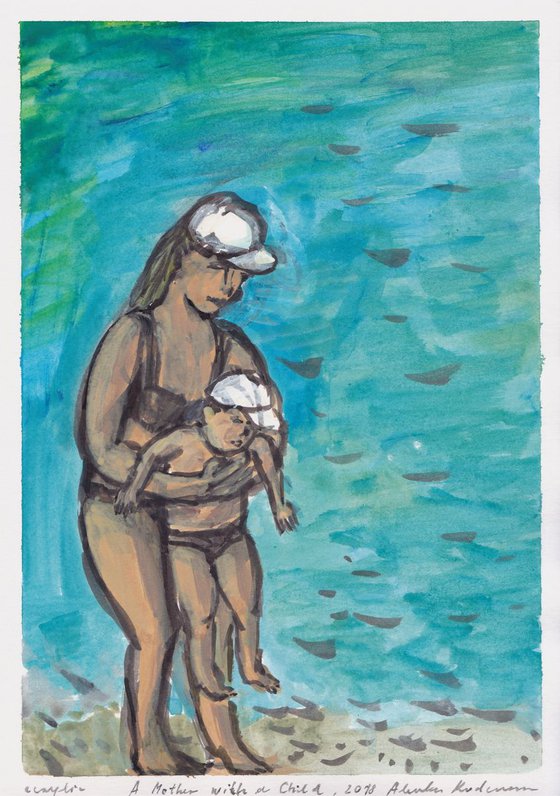 A Mother with a Child, 2018, acrylic on paper, 29.5 x 20.9 cm