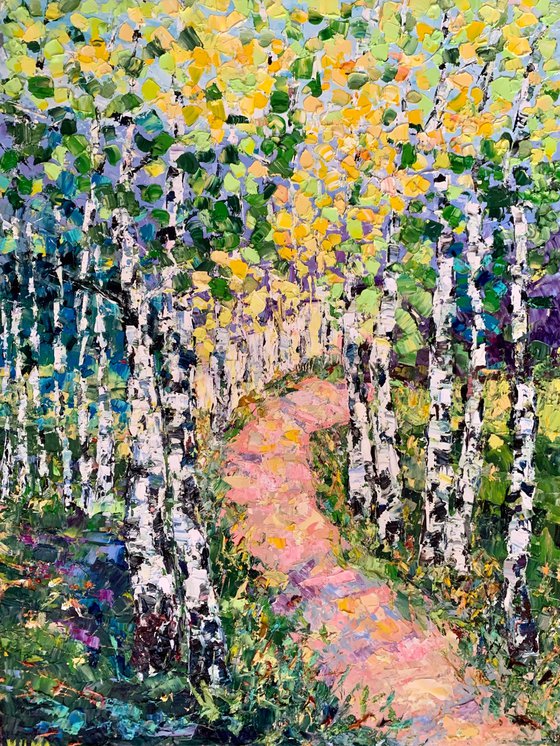 Birch path in spring