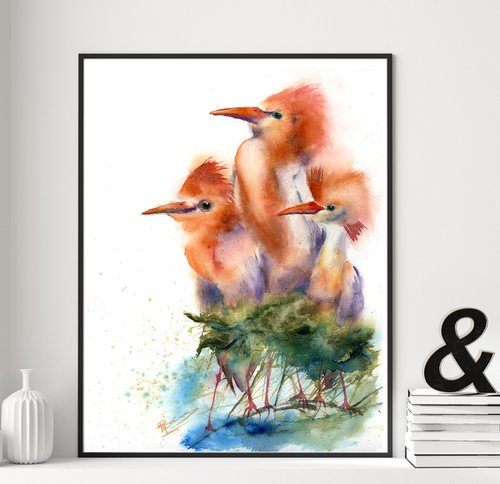 Three Cattle Egrets by Olga Tchefranov (Shefranov)