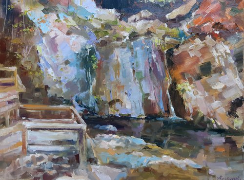 Joseph Howe waterfall, (plein air) original, one of a kind, oil on canvas impressionistic style painting  (18x24") by Alexander Koltakov