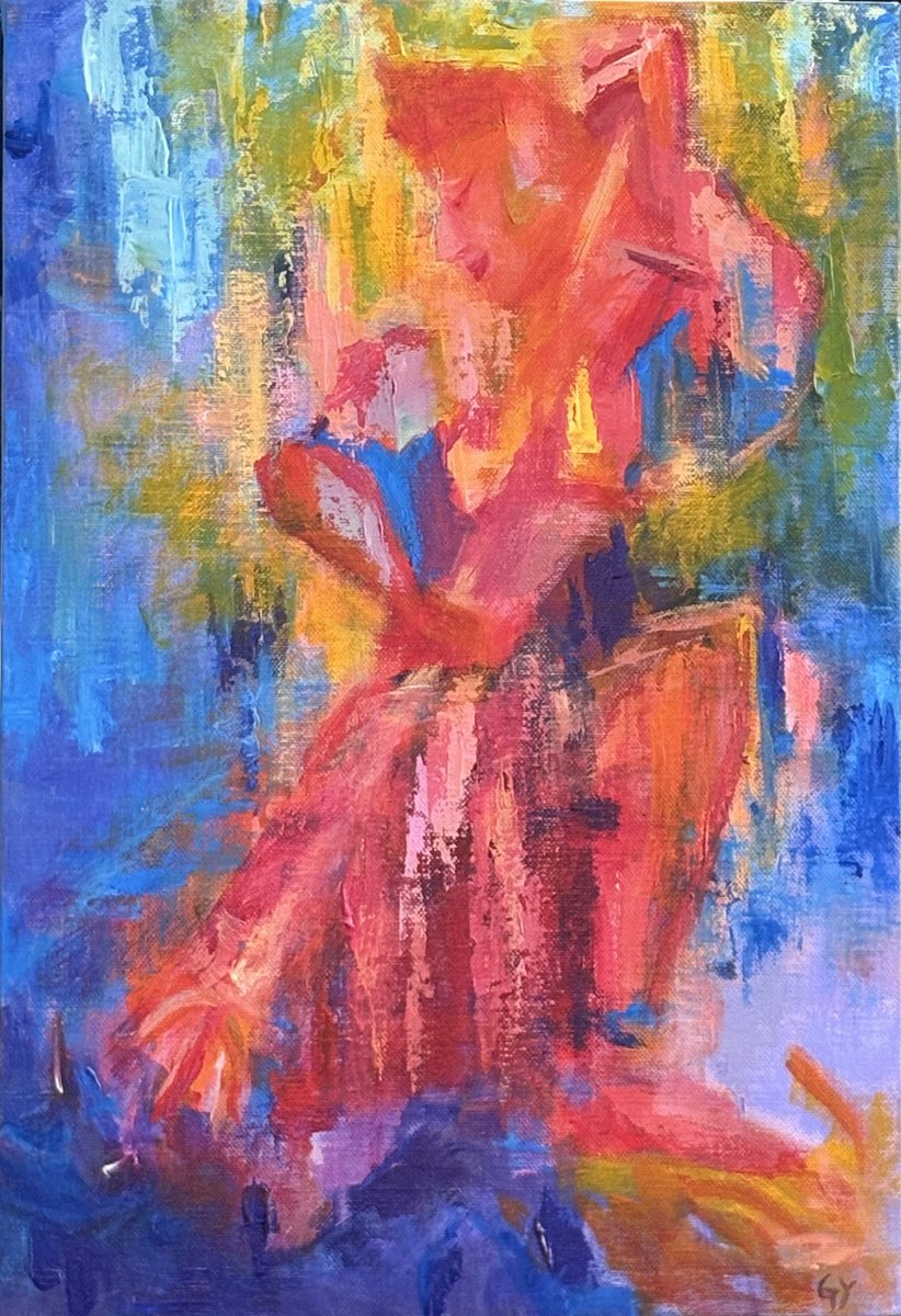 Expressive Abstract Acrylic Painting By Geeta Yerra, 15 X 22, Energy, Original Artwork