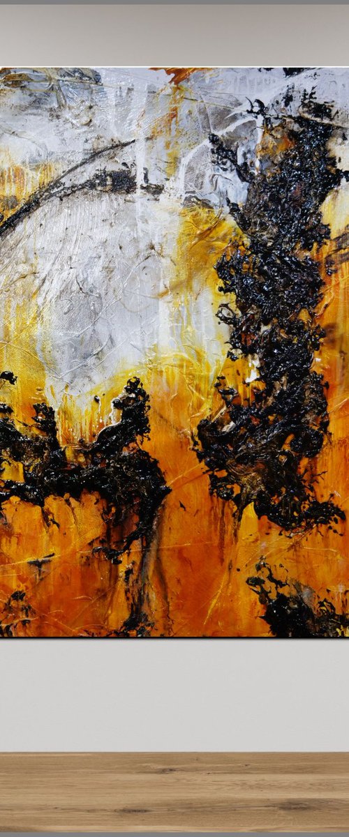 Sienna Dreaming 170cm x 170cm Black Sienna Textured Abstract Art by Franko