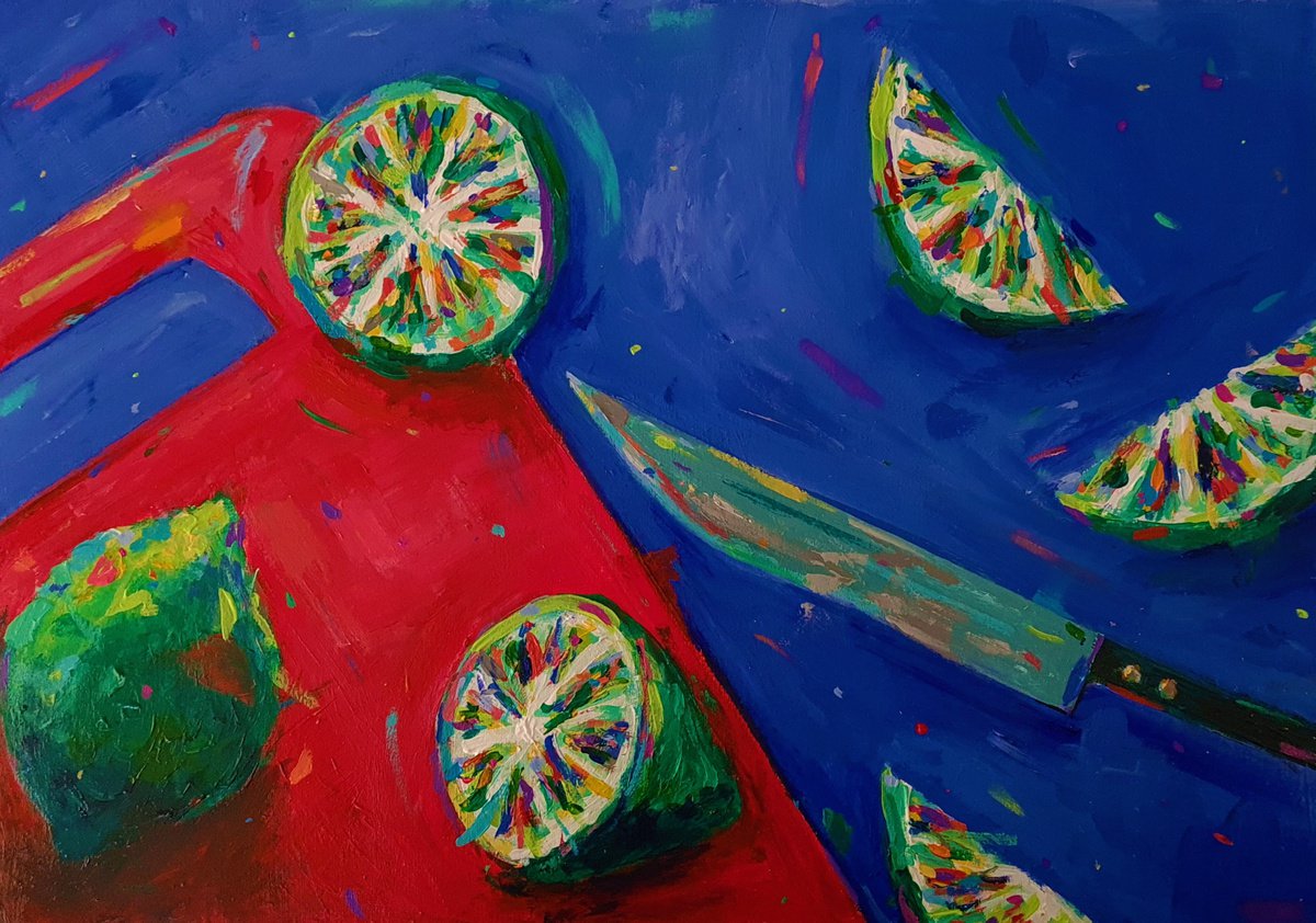 Limes on a Chopping Board by Dawn Underwood