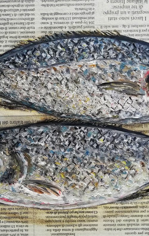 Scaled Fishes on Newspaper by Katia Ricci
