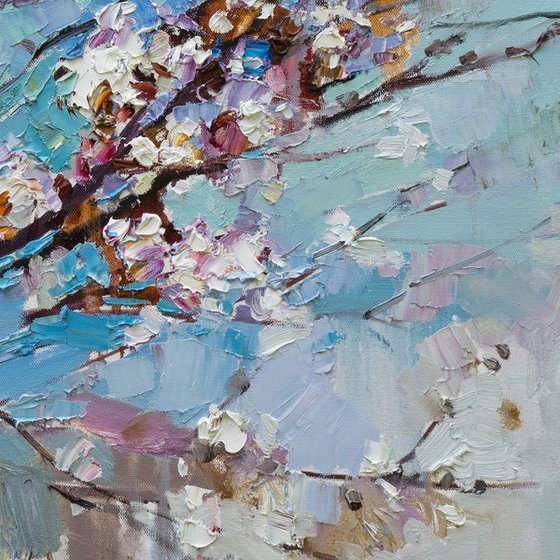 Flowering apricot tree Original oil painting FREE SHIPPING