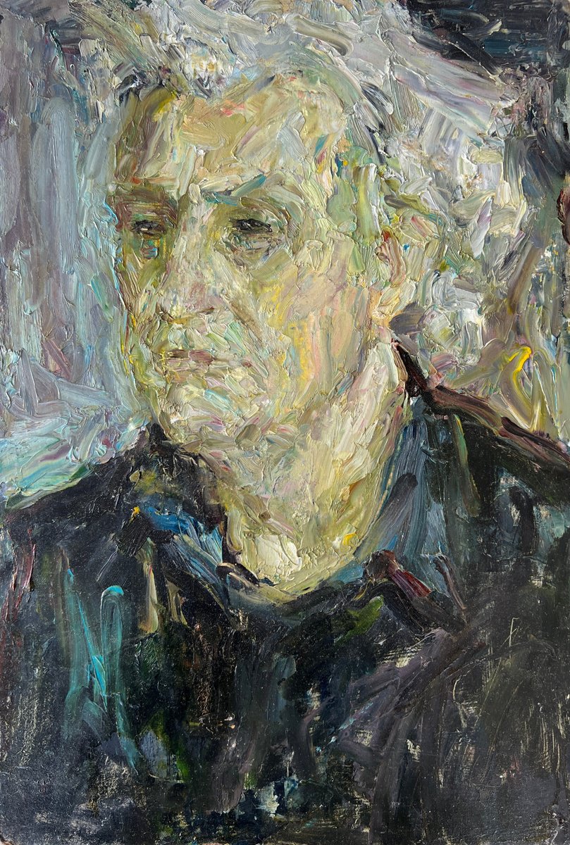 Expressive Portrait Oil Painting By Zakhar Shevchuk, 14 X 20", Wisdom, Original Artwork