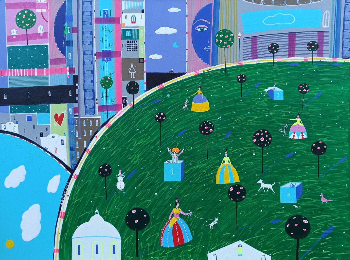 Impressionistic Landscape Acrylic Painting By Katrina Avotina, 32 X 24", Be Happy, Original Artwork