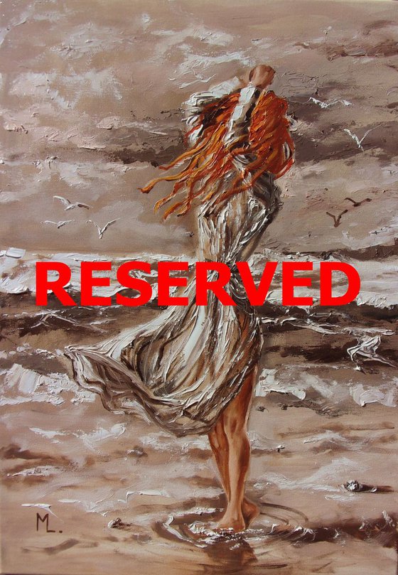 RESERVED FOR PAUL " DANCING BY THE SEA ... " WIND SPRING SEA original painting palette knife GIFT MODERN URBAN ART OFFICE ART DECOR HOME DECOR GIFT IDEA