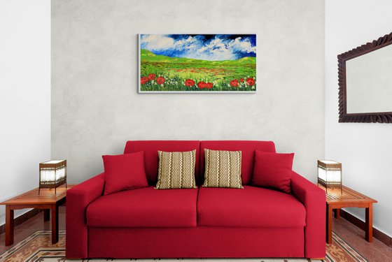 Wildflowers poppies and daisies painting