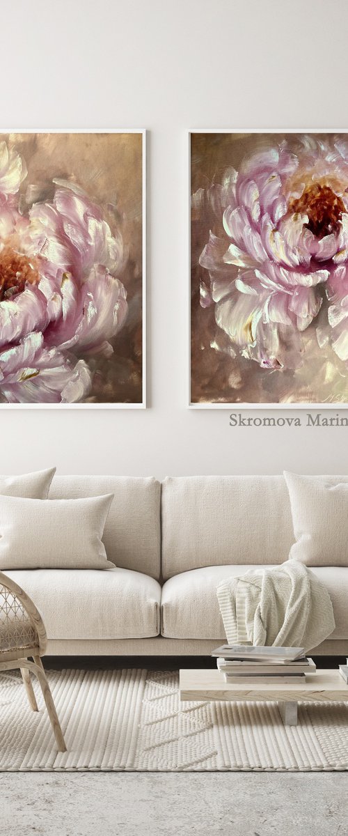Beige abstract flower set 2 - art of peonies delicate petals. by Marina Skromova