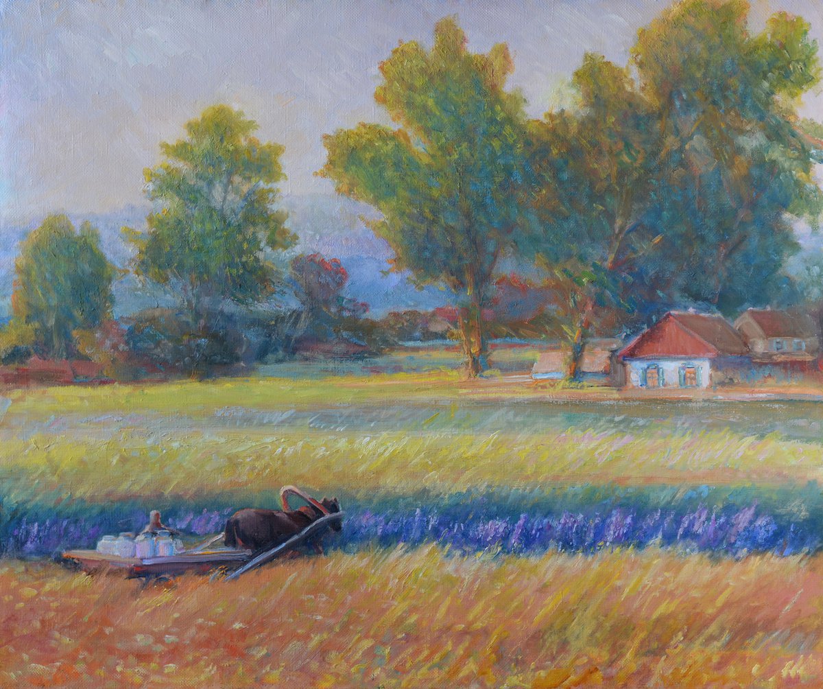 Impressionistic Animal Oil Painting By Vyacheslav Onyshchenko, 35 X 30", Morning In Chaykino, Original Artwork