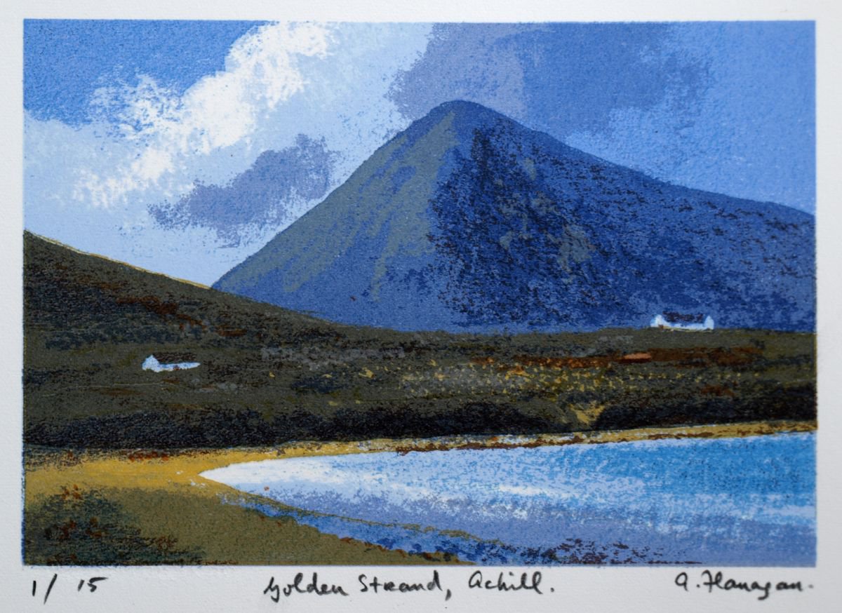Photorealistic Landscape Screenprint By Aidan Flanagan Irish Landscapes, 10 X 7, Golden Strand, Achill, Original Artwork
