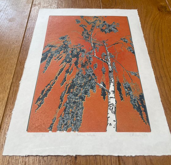 Birch Tree Linocut Print