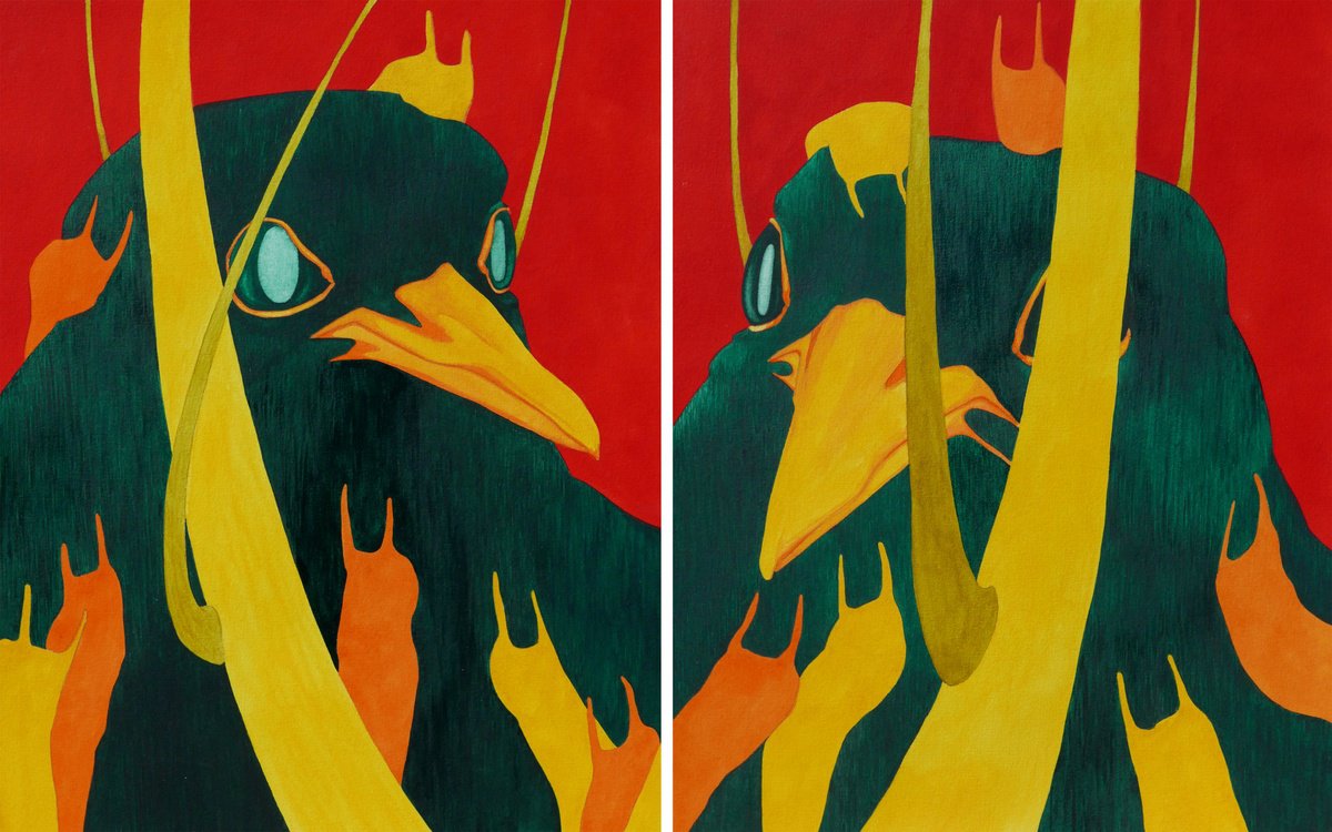 Impressionistic Animal Watercolour By Karina Danylchuk, 19 X 12", Diptych Trees, Original Artwork