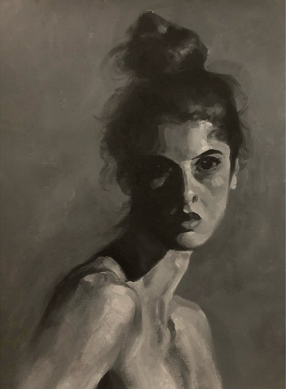 Female Grisaille Portrait in Oil