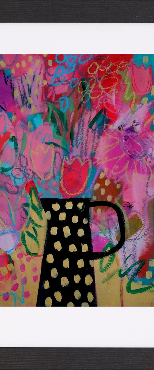 Spring Flowers in a Polka Dot Jug by Jan Rippingham