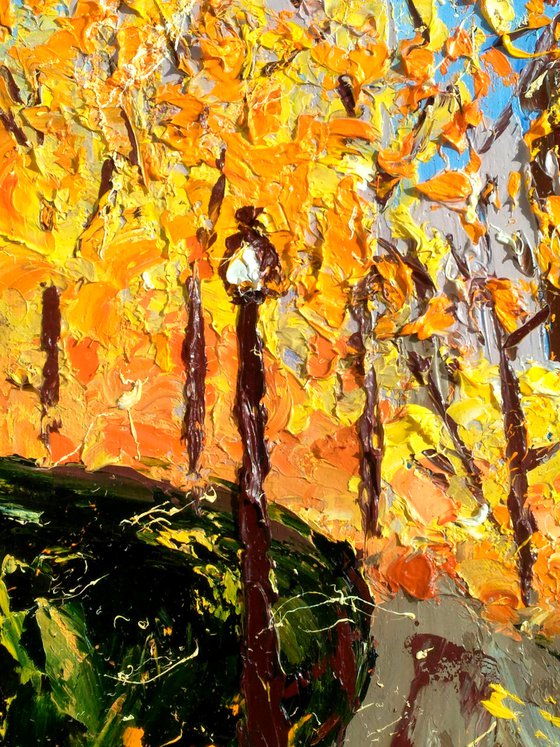 Central Park Painting Cityscape Original Art Fall NYC Oil Impasto Artwork New York Pallete Knife Wall Art 8 by 16" by Halyna Kirichenko