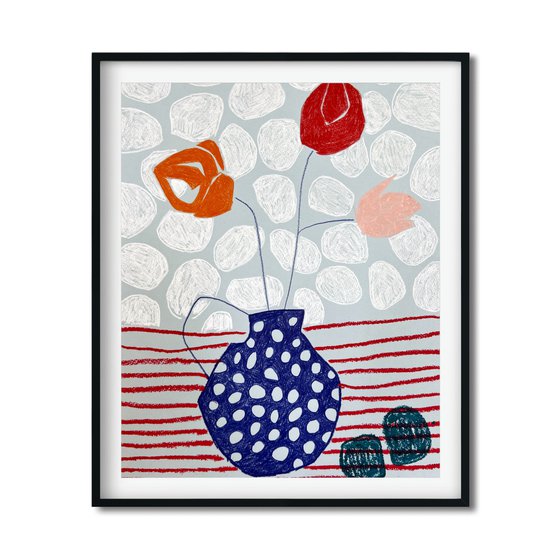 Polka Dot Vase with Flowers