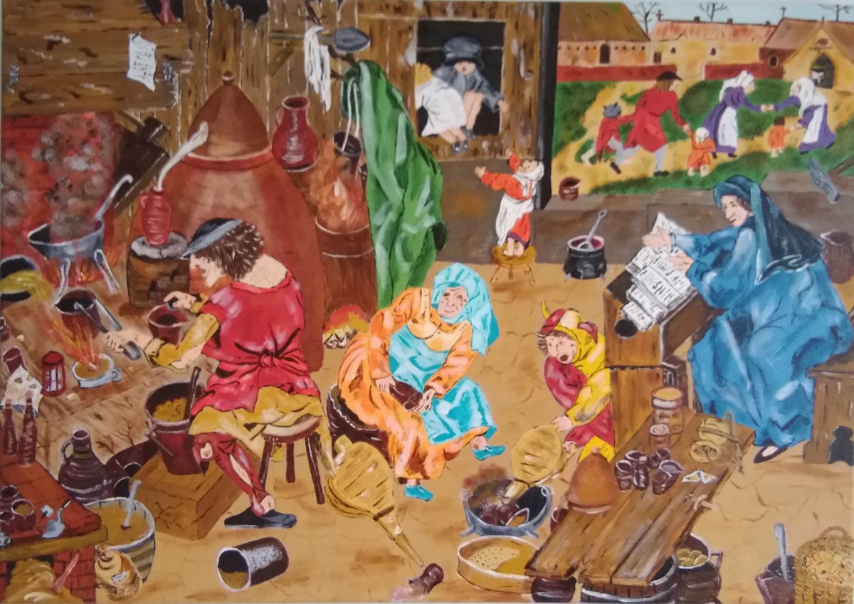 Naive Portrait Acrylic Painting By Corinne Hamer, 23 X 17, The Alchemist, Original Artwork