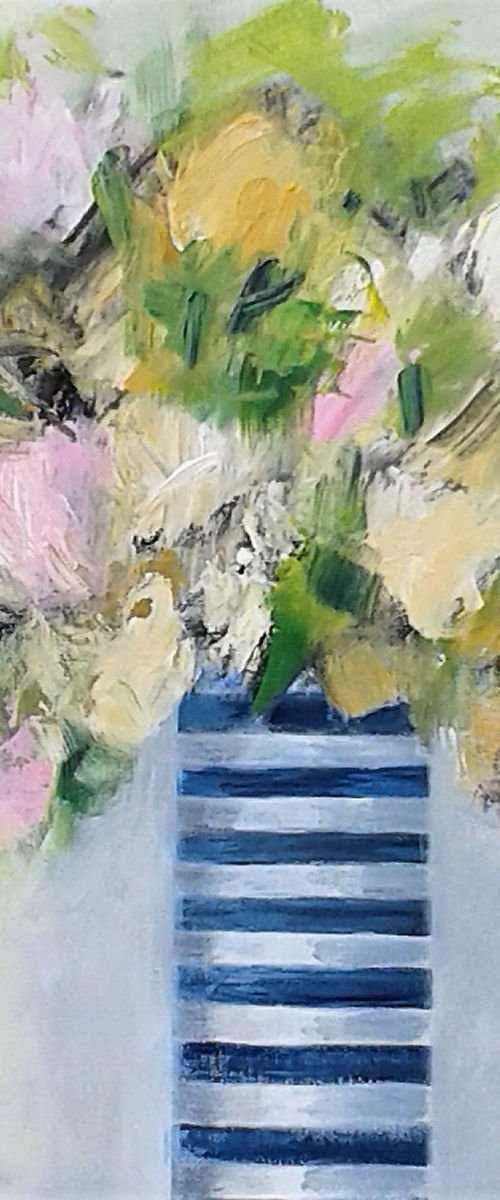 Summer Flowers in a Striped Vase by Jan Rippingham