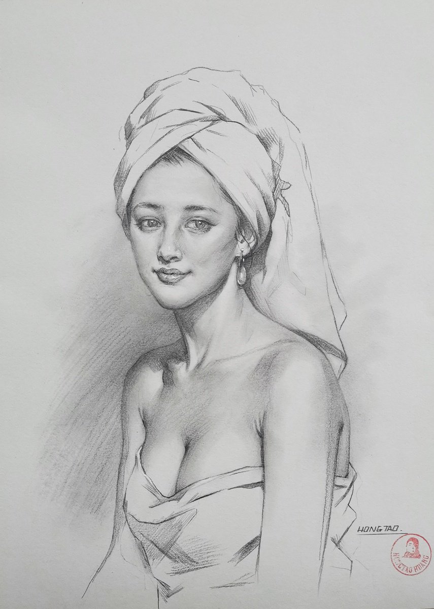 Photorealistic Pencil Drawing , Beautiful Bather By Hongtao Huang, 7 X 10, Artwork For Sale On Artfinder