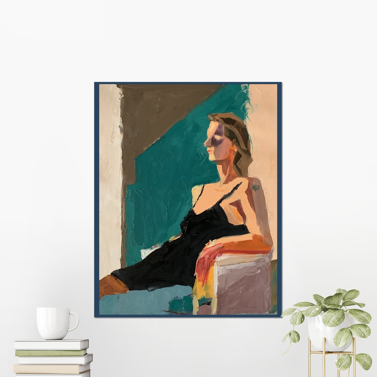 Expressive Portrait Oil Painting By Vita Schagen, 16 X 20", Woman In A Chair., Original Artwork