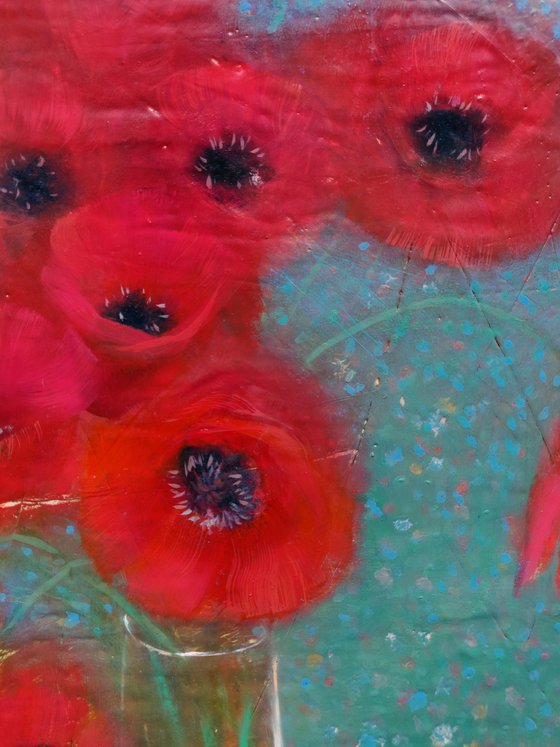 Poppy Red - Encaustic Painting