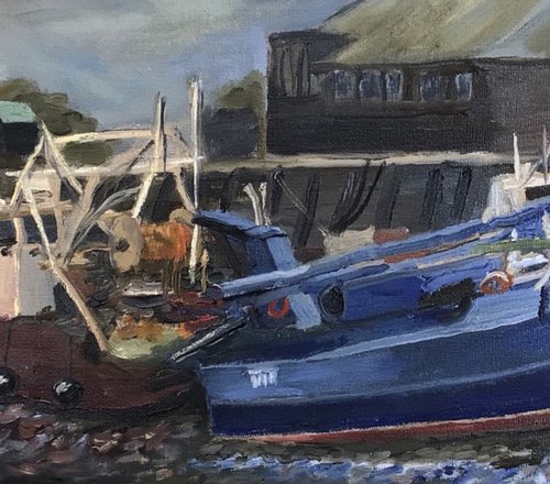 Whitstable Harbour, An original impressionist oil painting by Julian Lovegrove Art