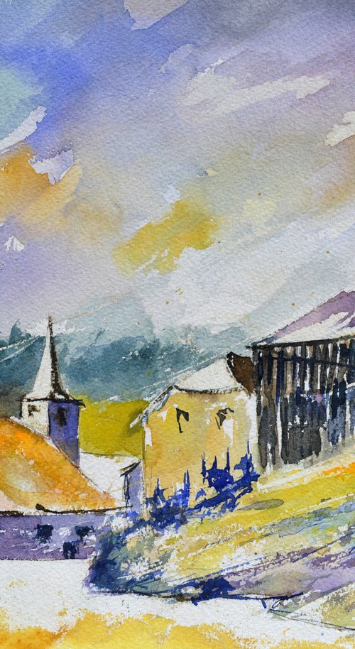 my peaceful village  watercolour by Pol Henry Ledent