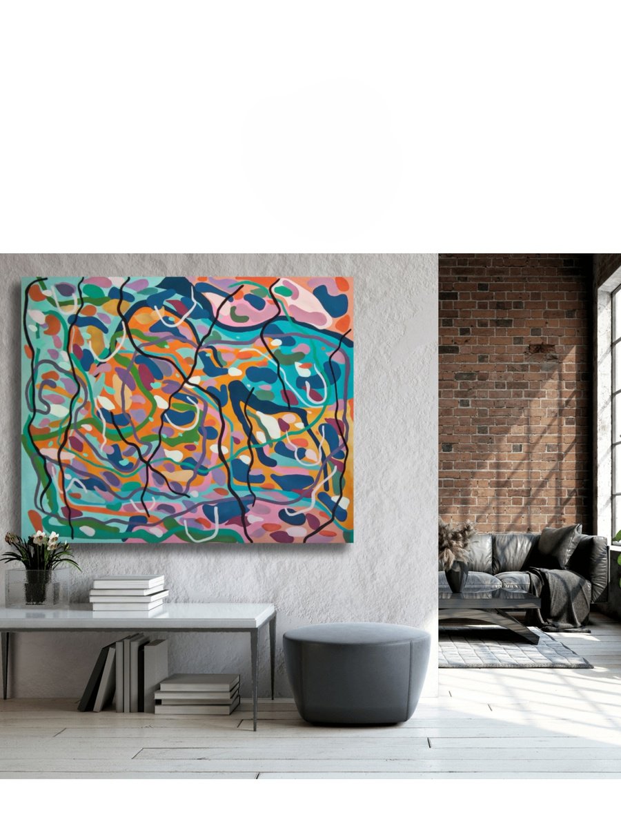 Abstract Oil Painting By Chrissy Guest, 47 X 59, Large Painting. Ocean Dance, Original Artwork